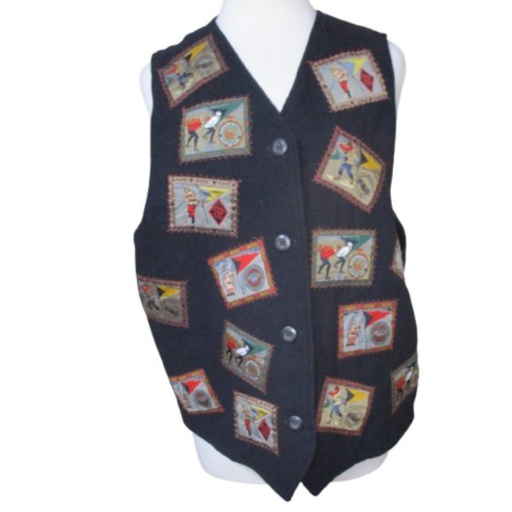Vintage 90s 1990s Eddie Bauer Felt Stamp Skiing Snowboarding Vest